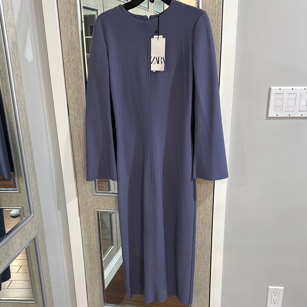 Zara Women's Long Sleeve Midi Dress in Slate Blue